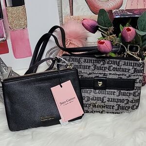 NWT Juicy Couture Black Heart Deboss Pull Out Pouch Crossbody 2 pc Handbag Set